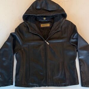Black Leather Hooded Jacket
